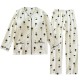 Women's padded pajamas, V-neck pure cotton double-layer gauze long sleeves, thin spring and summer loungewear two-piece set.