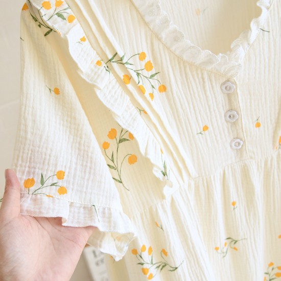 Japanese-style nightgown, women's cotton gauze, thin kimono pajamas, spring and summer, loose summer loungewear.