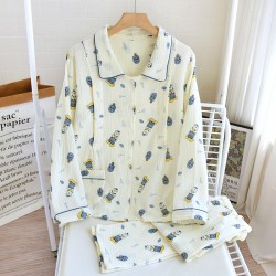 Women's padded pajamas, pure cotton gauze three-piece set, summer short-sleeved shorts and long pants, thin home clothes, soft set