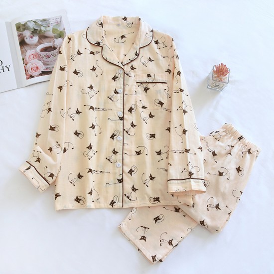 Candy solid color women's pajamas, spring, summer, and autumn, pure cotton double-layer washed cotton gauze, thin home pants, loose casual trousers