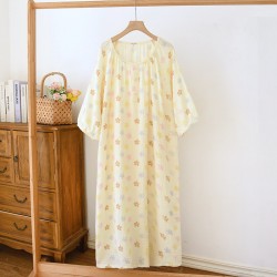 Autumn and Winter Thickened Cotton Nightdress, Air-Layer Quilted Nursing Dress, Long-Sleeved Midi-Length Homewear Dress, Pajamas