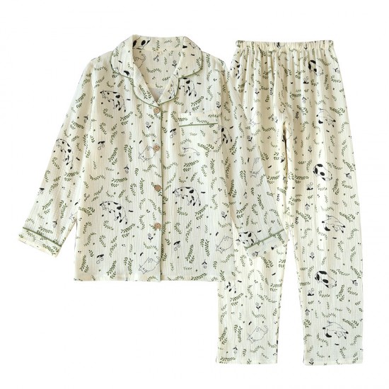 New cotton gauze pajamas for women, spring, autumn, and summer, long-sleeved, all-cotton, thin, simple loungewear set suitable for outerwear
