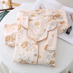 Women's Japanese-style pajamas, spring and autumn, thin, loose-fitting, long-sleeved cardigan loungewear set.