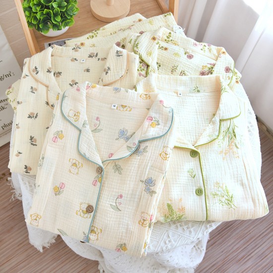 Postpartum postpartum clothes, pure cotton double-layer gauze, thin, spring and summer, long-sleeved nursing pajamas, all-cotton loungewear sets.