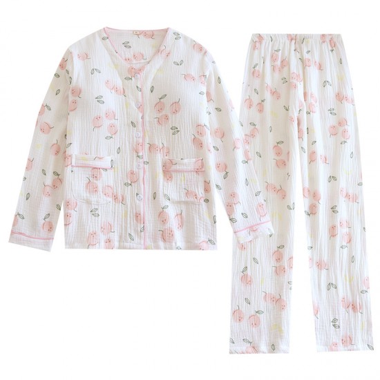 Couple's pure cotton plaid thin long-sleeved trousers, spring, summer, and autumn loose loungewear set for men and women.