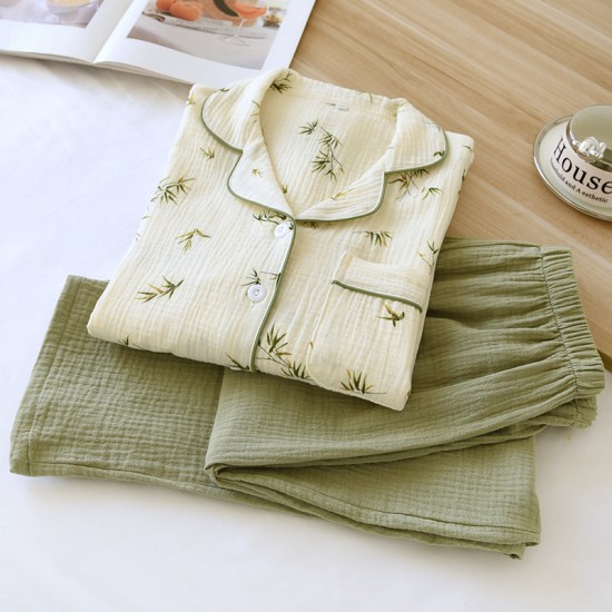 Women's Christmas tree pajamas, pure cotton, spring and summer long-sleeved pants, thin, cotton loungewear, soft, loose two-piece set.