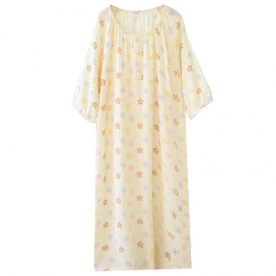 Autumn and Winter Thickened Cotton Nightdress, Air-Layer Quilted Nursing Dress, Long-Sleeved Midi-Length Homewear Dress, Pajamas