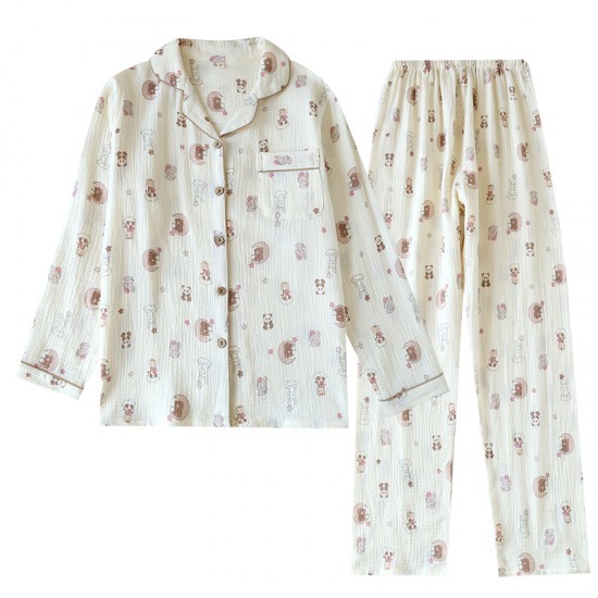 New Women's Pajamas, Pure Cotton Double-Layer Gauze Yarn-Dyed Jacquard Long-Sleeved Pants, Thin Spring, Summer, and Autumn Homewear Sets