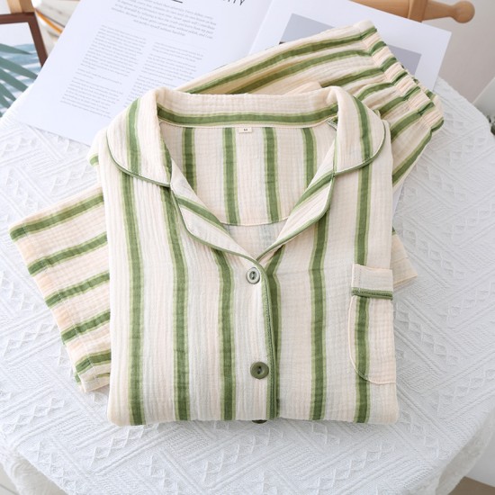 Women's Japanese-style pajamas, spring and autumn, thin, loose-fitting, long-sleeved cardigan loungewear set.