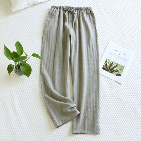 New spring and summer men's pajamas, plus-size, loose, casual, cotton, double-layered yarn-dyed herringbone loungewear pants