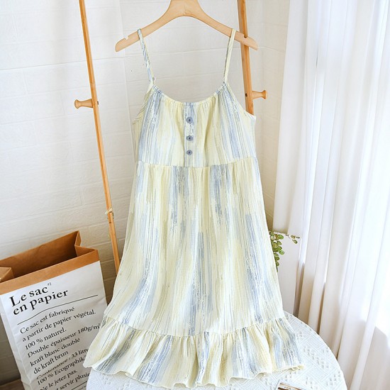 Summer women's cotton double-layer gauze shorts and pullover, thin, Japanese-style loungewear, soft, two-piece set.