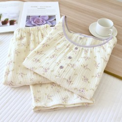 Women's spring and summer pajamas, pure cotton double-layer crepe lounge pants, thin, summer, loose, soft cotton gauze lounge pants