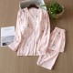 Women's spring and summer thin, long-sleeved, bra-free, rayon silk loungewear set with bra pads.