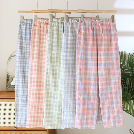 Women's padded pajamas, pure cotton double-layer gauze thin long sleeves, Japanese-style bra-free spring and summer loungewear two-piece set.