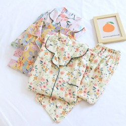 Couple's washed cotton pajamas, men's and women's thin plaid loungewear, spring and summer casual loose trousers, drop shipping.