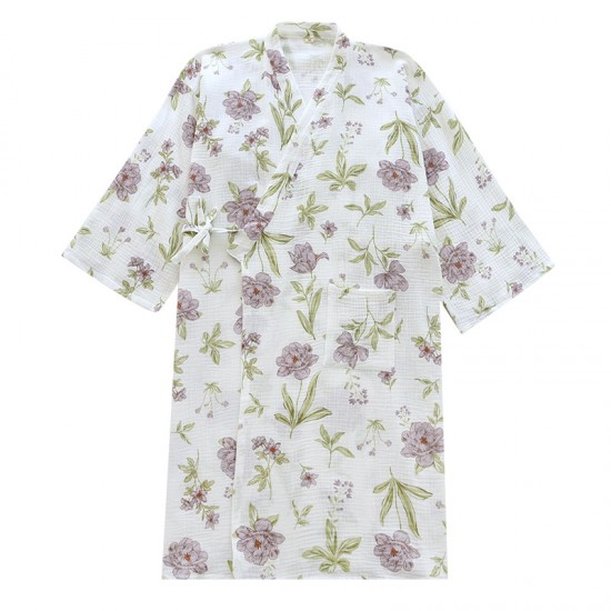 Women's spring and autumn pajamas, pure cotton jacquard double-layer cotton gauze, simple Japanese-style long-sleeved trousers, thin, loungewear. Two-piece loungewear set