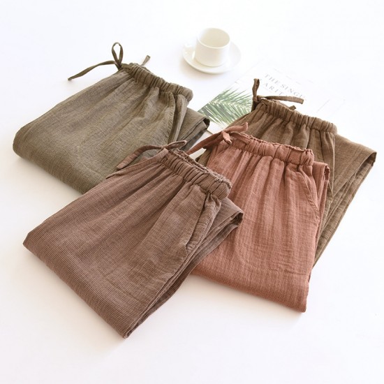 Spring and autumn pure cotton pajamas, men and women's yarn-dyed plaid, double-layer cotton gauze, plus-size, loose, thin, summer soft loungewear.