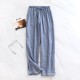 Couples' pajama pants, pure cotton double-layer gauze, thin, men's and women's, loose, spring and autumn, all-cotton casual trousers.