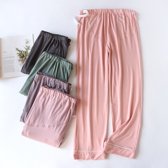Adjustable modal maternity pajama pants. Spring, autumn, and summer belly support pants, high-waisted, thin, plus-size straight-leg loungewear.