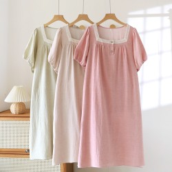 Men's summer pajamas, pure cotton double-layer gauze short-sleeved shorts, thin, solid-color, large-size home clothes set, can be worn outside