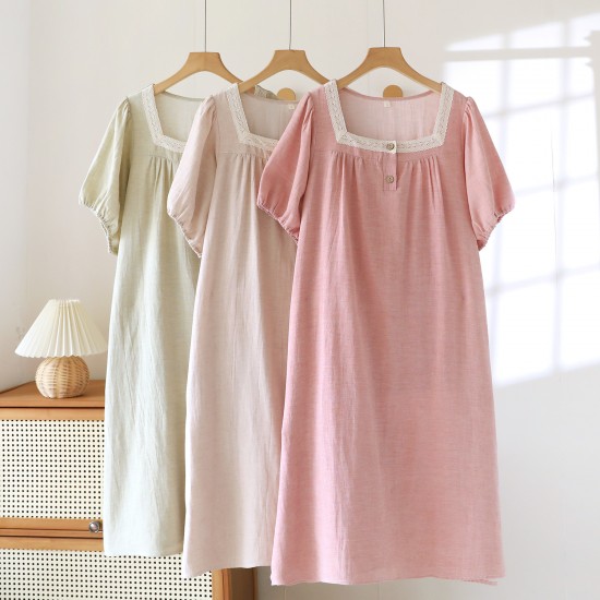 Men's summer pajamas, pure cotton double-layer gauze short-sleeved shorts, thin, solid-color, large-size home clothes set, can be worn outside