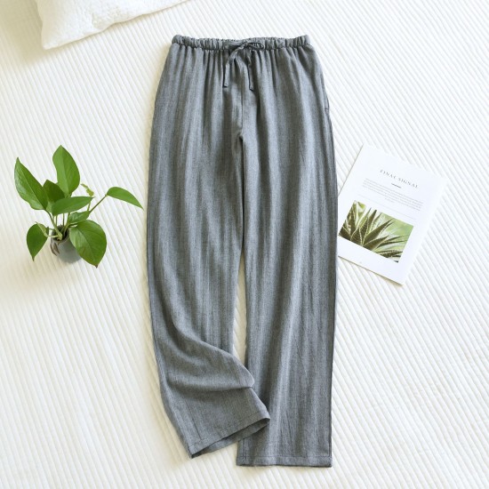 New spring and summer men's pajamas, plus-size, loose, casual, cotton, double-layered yarn-dyed herringbone loungewear pants