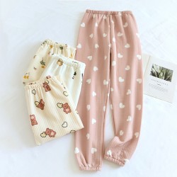 Adjustable, fleece-lined, thickened flannel maternity pajamas for autumn and winter, maternity warm pants, loose loungewear.