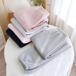 Women's spring and autumn pajamas, pure cotton double-layered cotton gauze crepe, long-sleeved trousers, thin lapel, soft two-piece loungewear set