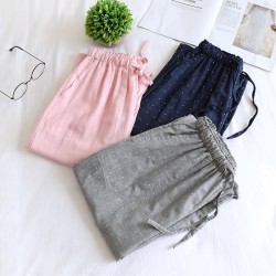 Couples' pajama pants, pure cotton double-layer gauze, thin, men's and women's, loose, spring and autumn, all-cotton casual trousers.