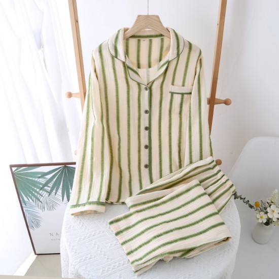 Women's Japanese-style pajamas, spring and autumn, thin, loose-fitting, long-sleeved cardigan loungewear set.