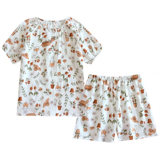 Spring and autumn women's cotton double-layer gauze loungewear, thin, soft, loose summer cotton trousers.