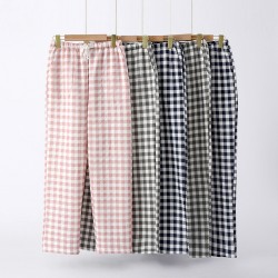 Summer couple's pajamas, pure cotton double-layer yarn-dyed shorts and cardigan, two-piece loose loungewear set for men and women.