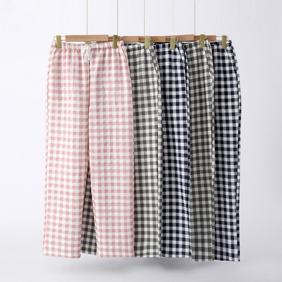 Summer couple's pajamas, pure cotton double-layer yarn-dyed shorts and cardigan, two-piece loose loungewear set for men and women.