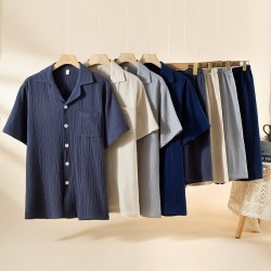 Fresh and elegant women's pajamas, pure cotton double-layer gauze, cute round-neck, loose long-sleeved dress, loose home clothes set