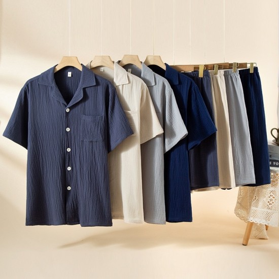 Fresh and elegant women's pajamas, pure cotton double-layer gauze, cute round-neck, loose long-sleeved dress, loose home clothes set