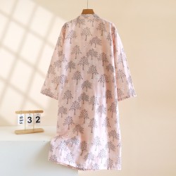 Couple pure cotton gauze nightgown, pine tree-style, thin, men's and women's spring, summer, and autumn bathrobes, loose cotton kimono pajamas.