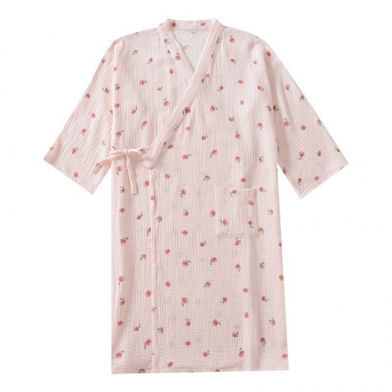 Japanese-style kimono robes, women's cotton double-layer gauze pajamas, spring and summer steaming loungewear, thin, soft bath skirts.