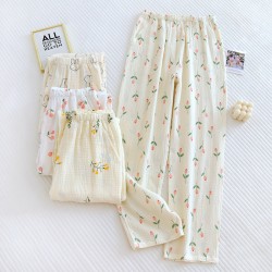 New women's nightgown, pure cotton, long-sleeved, three-layer quilted. Mid-length nightgown with open front, thin cotton, loose loungewear.