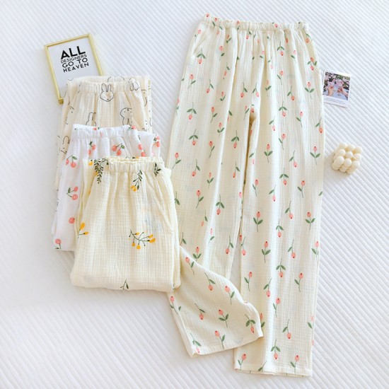 New women's nightgown, pure cotton, long-sleeved, three-layer quilted. Mid-length nightgown with open front, thin cotton, loose loungewear.