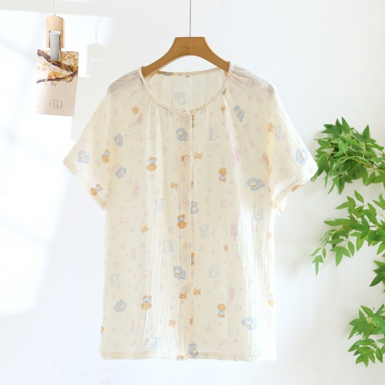 Summer women's pajamas, pure cotton yarn-dyed double-layered cotton gauze, thin, lock-front loungewear, loose and soft, mosquito-proof pants