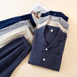 Fresh and elegant women's pajamas, pure cotton double-layer gauze, cute round-neck, loose long-sleeved dress, loose home clothes set