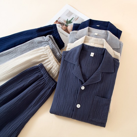 Fresh and elegant women's pajamas, pure cotton double-layer gauze, cute round-neck, loose long-sleeved dress, loose home clothes set