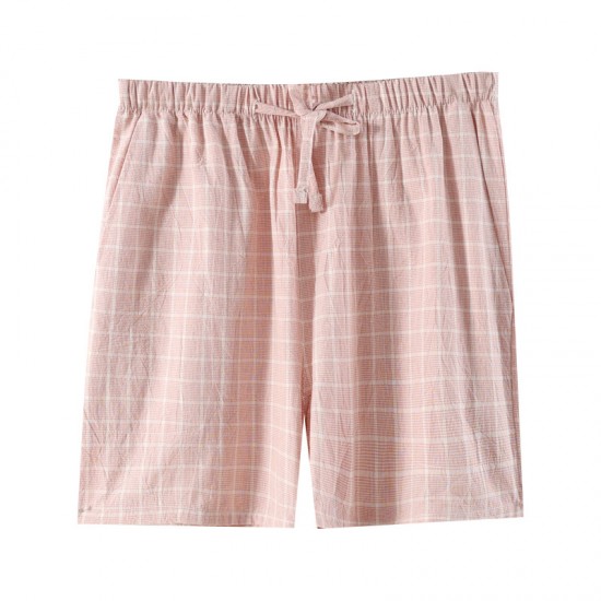 Women's washed cotton shorts, thin summer plaid pajamas, loose, plus-size, soft loungewear.