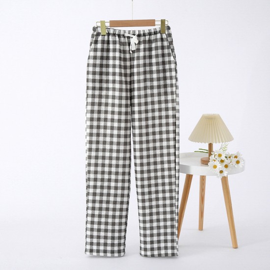 Summer couple's pajamas, pure cotton double-layer yarn-dyed shorts and cardigan, two-piece loose loungewear set for men and women.