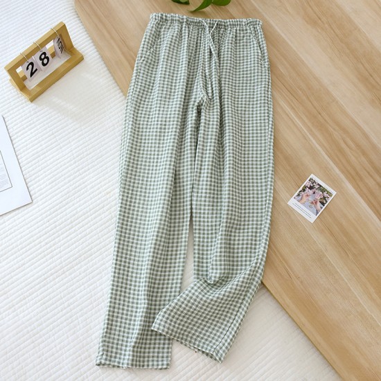 Japanese-style women's pajamas, plus-size, pure cotton, double-layered gauze loungewear pants, thin, soft, crepe, casual loungewear pants for spring and summer Summer women's rayon short-sleeved shorts, thin, open-front cotton silk, loose loungewear, soft