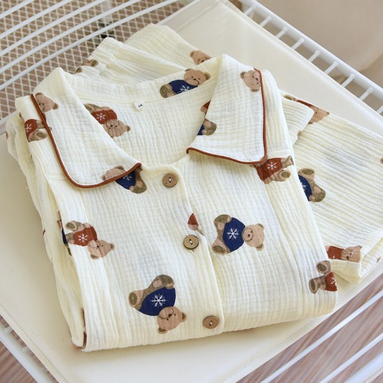 Women's padded pajamas, pure cotton gauze three-piece set, summer short-sleeved shorts and long pants, thin home clothes, soft set