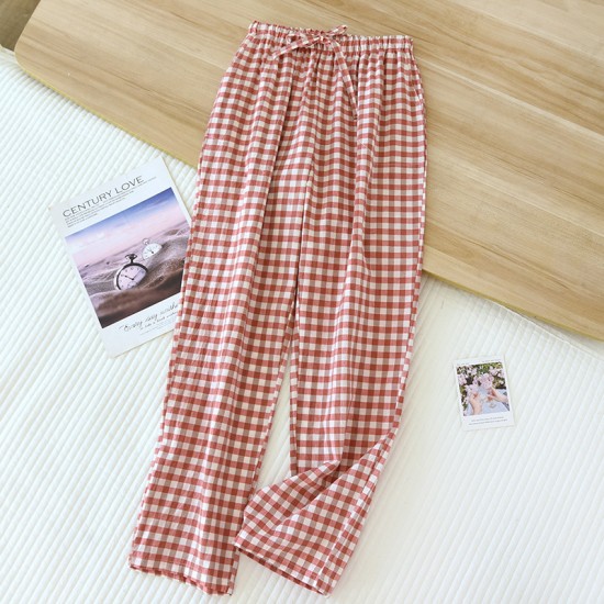 Couples' pajama pants, pure cotton washed cotton plaid, men's and women's, thin, simple, comfortable, casual spring and summer trousers.