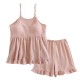 Women's spring and summer pure cotton gauze pajamas, fresh and sexy, sexy suspender shorts loungewear set with bra pads.