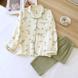 Women's Christmas tree pajamas, pure cotton, spring and summer long-sleeved pants, thin, cotton loungewear, soft, loose two-piece set.