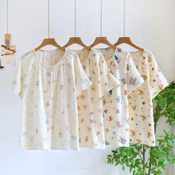 Summer women's pajamas, pure cotton yarn-dyed double-layered cotton gauze, thin, lock-front loungewear, loose and soft, mosquito-proof pants